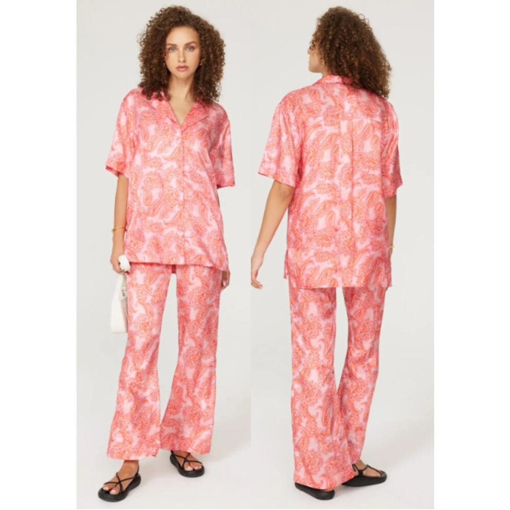 Suboo Hugo Paisley Print High Rise Flared Pajama Pants Pink Women's  Size Medium